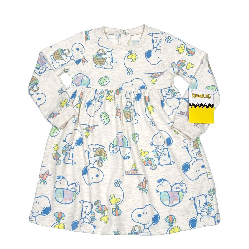 Snoopy Woodstock Girls Easter Dress 4T Egg Basket Dog Soft French Terry Peanuts